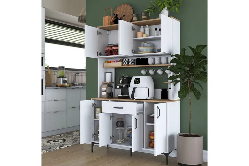 Monikäyttöinen kaappi Cerreta 177 Valkoinen - Valkoinen - Talo & remontointi - Keittiö & kylpyhuone - Keittiö & kodinhoitohuone - Keittiön sisustus - Keittiökaappi