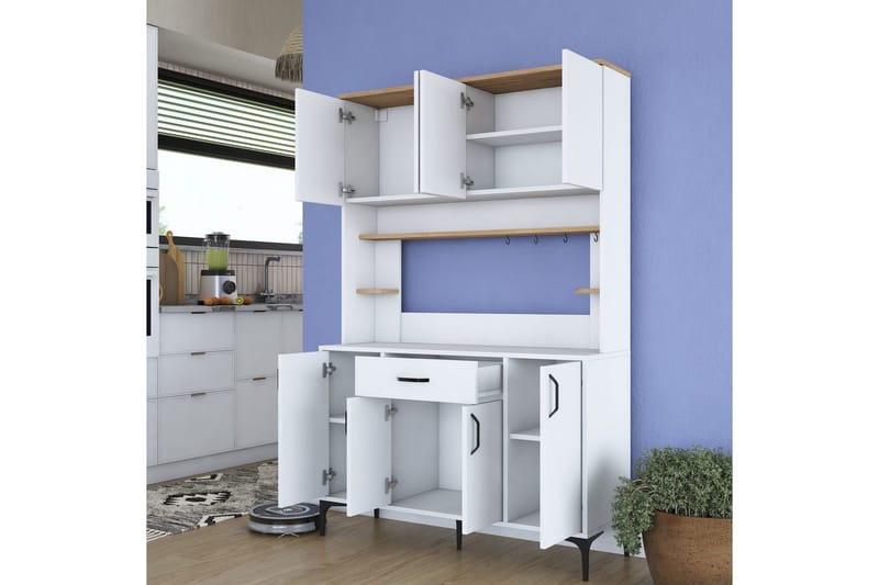 Monikäyttöinen kaappi Cerreta 177 Pähkinäpuu / Valkoinen - Pähkinäpuu / Valkoinen - Talo & remontointi - Keittiö & kylpyhuone - Keittiö & kodinhoitohuone - Keittiön sisustus - Keittiökaappi