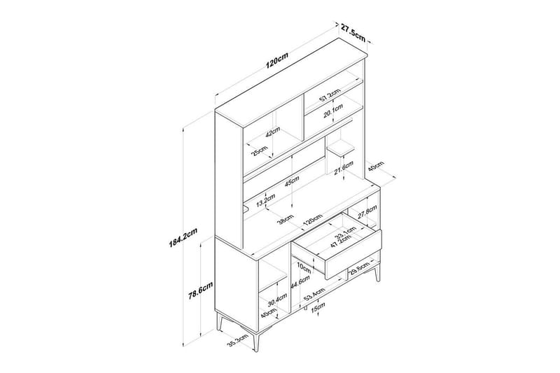 Monikäyttöinen kaappi Cerreta 177 Pähkinäpuu / Valkoinen - Pähkinäpuu / Valkoinen - Talo & remontointi - Keittiö & kylpyhuone - Keittiö & kodinhoitohuone - Keittiön sisustus - Keittiökaappi