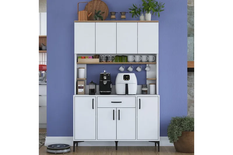 Monikäyttöinen kaappi Cerreta 177 Pähkinäpuu / Valkoinen - Pähkinäpuu / Valkoinen - Talo & remontointi - Keittiö & kylpyhuone - Keittiö & kodinhoitohuone - Keittiön sisustus - Keittiökaappi