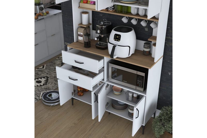 Monikäyttöinen kaappi Cerreta 179 Pähkinäpuu / Valkoinen - Pähkinäpuu / Valkoinen - Talo & remontointi - Keittiö & kylpyhuone - Keittiö & kodinhoitohuone - Keittiön sisustus - Keittiökaappi