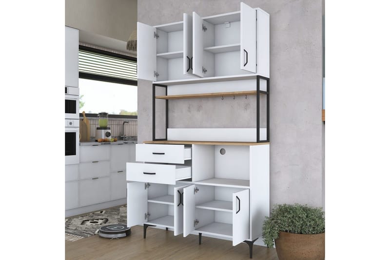 Monikäyttöinen kaappi Cerreta 179 Pähkinäpuu / Valkoinen / Musta - Pähkinäpuu / Valkoinen / Musta - Talo & remontointi - Keittiö & kylpyhuone - Keittiö & kodinhoitohuone - Keittiön sisustus - Keittiökaappi