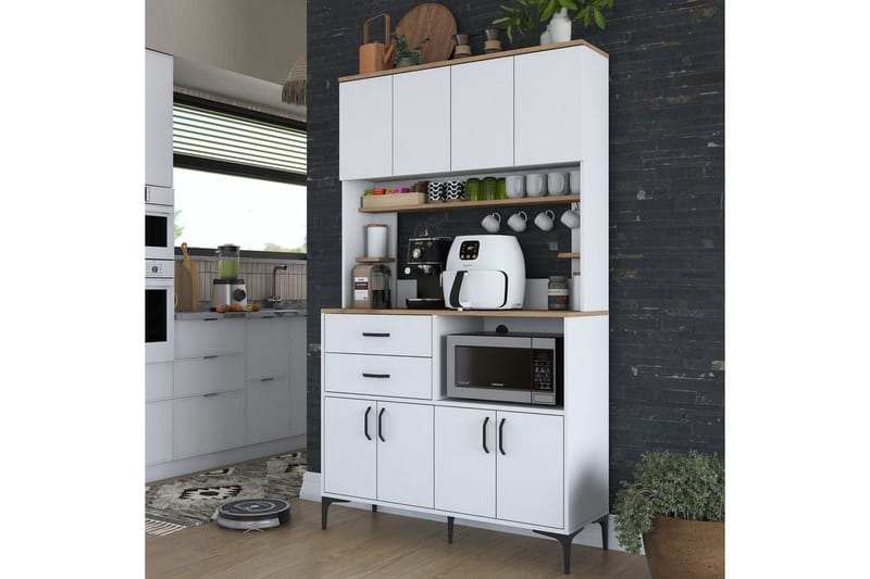 Monikäyttöinen kaappi Cerreta 179 Pähkinäpuu / Valkoinen - Pähkinäpuu / Valkoinen - Talo & remontointi - Keittiö & kylpyhuone - Keittiö & kodinhoitohuone - Keittiön sisustus - Keittiökaappi