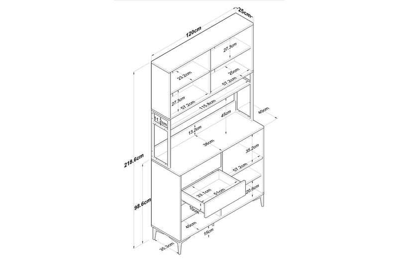 Monikäyttöinen kaappi Cerreta 179 Pähkinäpuu / Valkoinen / Musta - Pähkinäpuu / Valkoinen / Musta - Talo & remontointi - Keittiö & kylpyhuone - Keittiö & kodinhoitohuone - Keittiön sisustus - Keittiökaappi