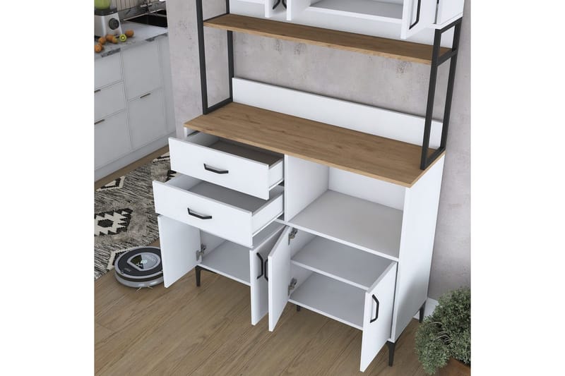 Monikäyttöinen kaappi Cerreta 179 Pähkinäpuu / Valkoinen / Musta - Pähkinäpuu / Valkoinen / Musta - Talo & remontointi - Keittiö & kylpyhuone - Keittiö & kodinhoitohuone - Keittiön sisustus - Keittiökaappi