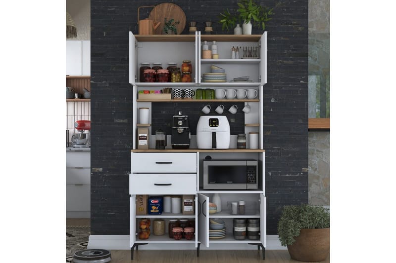 Monikäyttöinen kaappi Cerreta 179 Pähkinäpuu / Valkoinen - Pähkinäpuu / Valkoinen - Talo & remontointi - Keittiö & kylpyhuone - Keittiö & kodinhoitohuone - Keittiön sisustus - Keittiökaappi