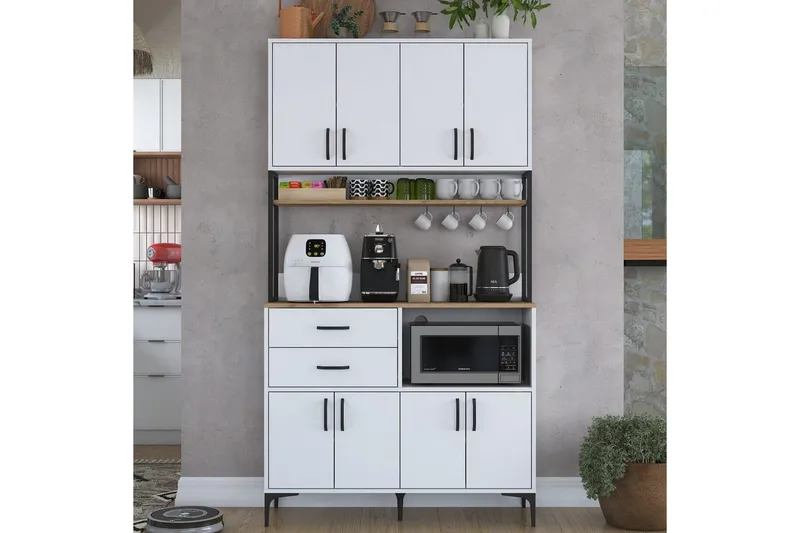 Monikäyttöinen kaappi Cerreta 179 Pähkinäpuu / Valkoinen / Musta - Pähkinäpuu / Valkoinen / Musta - Talo & remontointi - Keittiö & kylpyhuone - Keittiö & kodinhoitohuone - Keittiön sisustus - Keittiökaappi