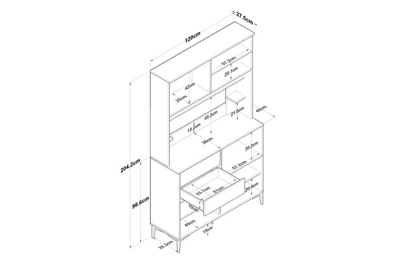Monikäyttöinen kaappi Cerreta 179 Pähkinäpuu / Valkoinen - Pähkinäpuu / Valkoinen - Talo & remontointi - Keittiö & kylpyhuone - Keittiö & kodinhoitohuone - Keittiön sisustus - Keittiökaappi