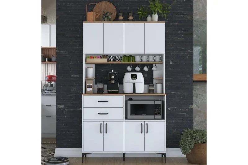 Monikäyttöinen kaappi Cerreta 179 Pähkinäpuu / Valkoinen - Pähkinäpuu / Valkoinen - Talo & remontointi - Keittiö & kylpyhuone - Keittiö & kodinhoitohuone - Keittiön sisustus - Keittiökaappi