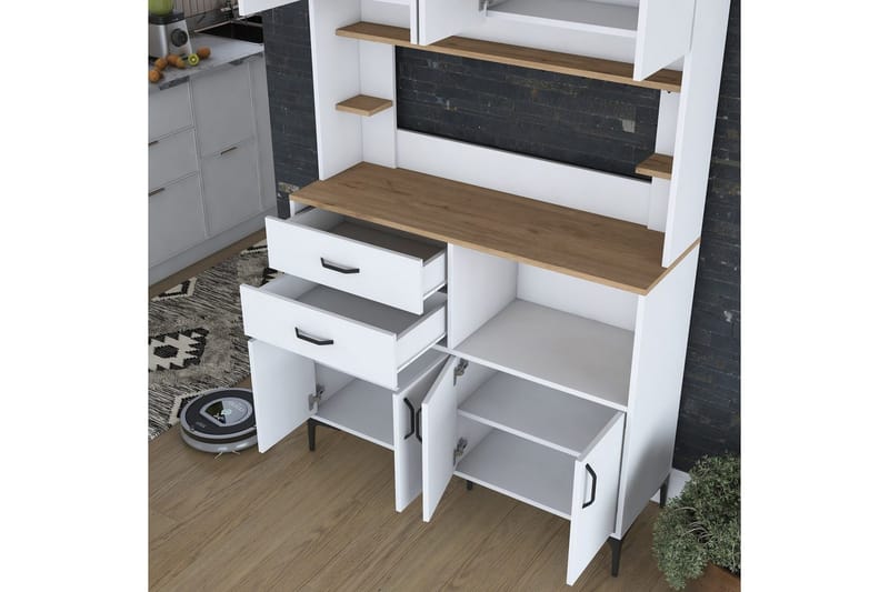 Monikäyttöinen kaappi Cerreta 179 Pähkinäpuu / Valkoinen - Pähkinäpuu / Valkoinen - Talo & remontointi - Keittiö & kylpyhuone - Keittiö & kodinhoitohuone - Keittiön sisustus - Keittiökaappi