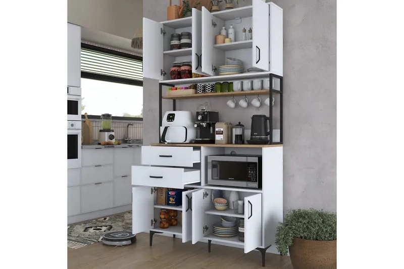 Monikäyttöinen kaappi Cerreta 179 Pähkinäpuu / Valkoinen / Musta - Pähkinäpuu / Valkoinen / Musta - Talo & remontointi - Keittiö & kylpyhuone - Keittiö & kodinhoitohuone - Keittiön sisustus - Keittiökaappi