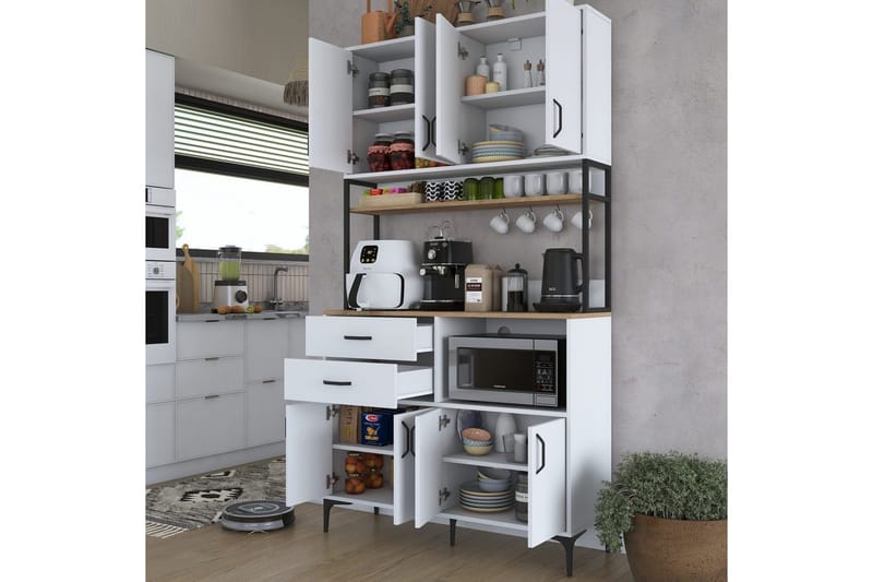 Monikäyttöinen kaappi Cerreta 179 Pähkinäpuu / Valkoinen / Musta - Pähkinäpuu / Valkoinen / Musta - Talo & remontointi - Keittiö & kylpyhuone - Keittiö & kodinhoitohuone - Keittiön sisustus - Keittiökaappi