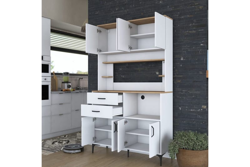 Monikäyttöinen kaappi Cerreta 179 Pähkinäpuu / Valkoinen - Pähkinäpuu / Valkoinen - Talo & remontointi - Keittiö & kylpyhuone - Keittiö & kodinhoitohuone - Keittiön sisustus - Keittiökaappi