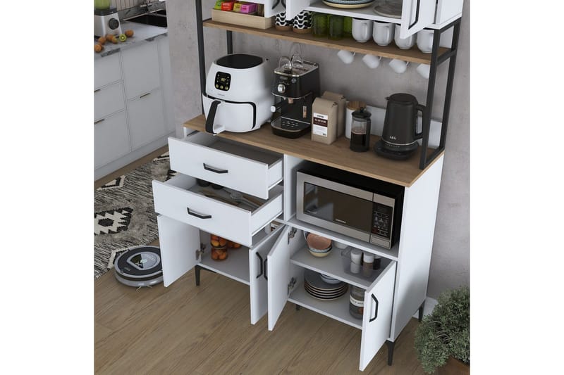 Monikäyttöinen kaappi Cerreta 179 Pähkinäpuu / Valkoinen / Musta - Pähkinäpuu / Valkoinen / Musta - Talo & remontointi - Keittiö & kylpyhuone - Keittiö & kodinhoitohuone - Keittiön sisustus - Keittiökaappi