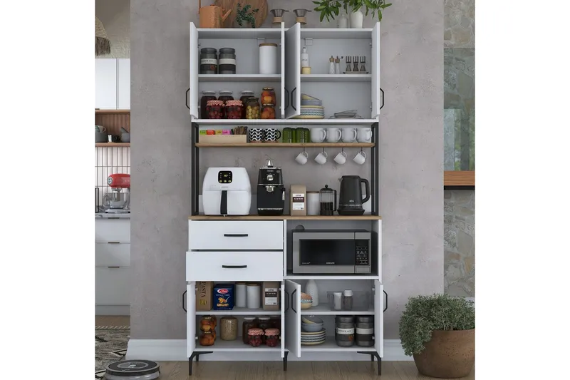 Monikäyttöinen kaappi Cerreta 179 Pähkinäpuu / Valkoinen / Musta - Pähkinäpuu / Valkoinen / Musta - Talo & remontointi - Keittiö & kylpyhuone - Keittiö & kodinhoitohuone - Keittiön sisustus - Keittiökaappi