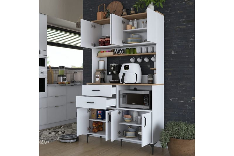 Monikäyttöinen kaappi Cerreta 179 Pähkinäpuu / Valkoinen - Pähkinäpuu / Valkoinen - Talo & remontointi - Keittiö & kylpyhuone - Keittiö & kodinhoitohuone - Keittiön sisustus - Keittiökaappi