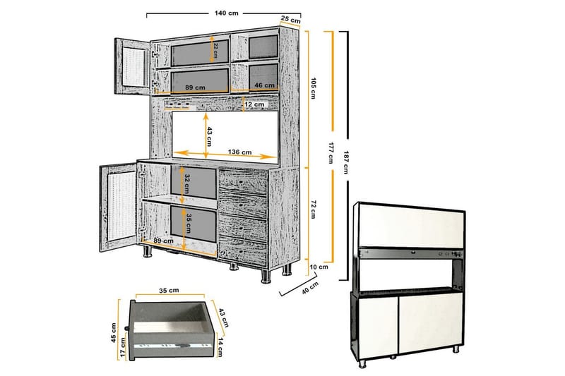 Monikäyttöinen kaappi Jatin Antrasiitti - Antrasiitti - Talo & remontointi - Keittiö & kylpyhuone - Keittiö & kodinhoitohuone - Keittiön sisustus - Keittiökaappi
