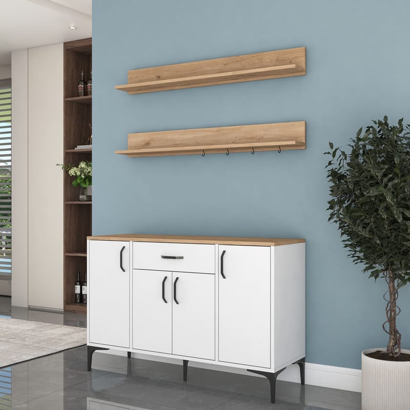 Monitoimikaappi Wallxpert Isla Shelf (120 x 78,6 x 40 cm) valkoinen pähkinä - Valkoinen ja pähkinä - Talo & remontointi - Keittiö & kylpyhuone - Keittiö & kodinhoitohuone - Keittiön sisustus - Keittiökaappi