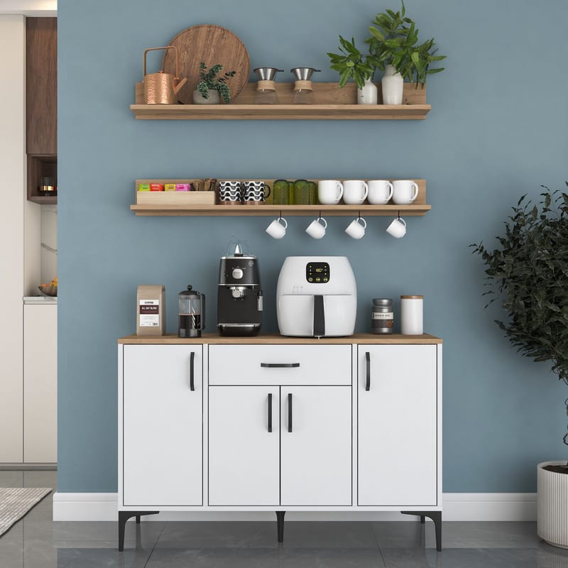Monitoimikaappi Wallxpert Isla Shelf (120 x 78,6 x 40 cm) valkoinen pähkinä - Valkoinen ja pähkinä - Talo & remontointi - Keittiö & kylpyhuone - Keittiö & kodinhoitohuone - Keittiön sisustus - Keittiökaappi