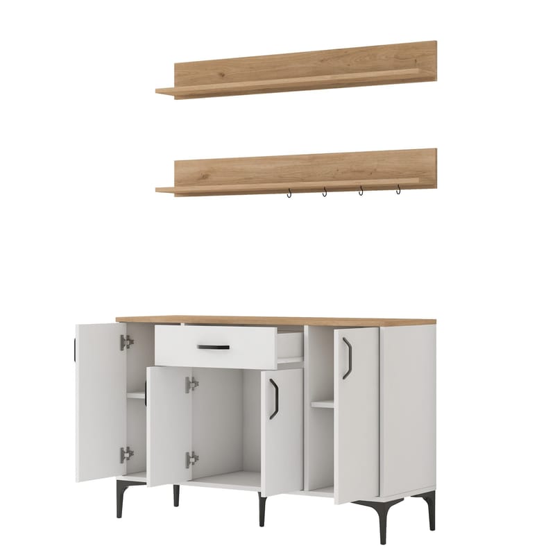 Monitoimikaappi Wallxpert Isla Shelf (120 x 78,6 x 40 cm) valkoinen pähkinä - Valkoinen ja pähkinä - Talo & remontointi - Keittiö & kylpyhuone - Keittiö & kodinhoitohuone - Keittiön sisustus - Keittiökaappi