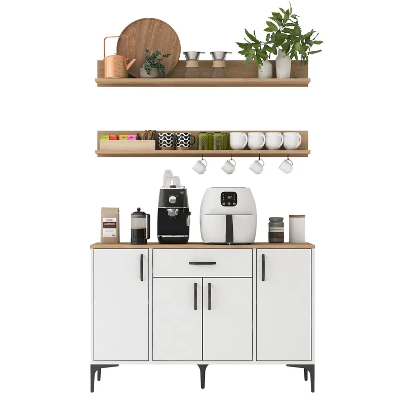 Monitoimikaappi Wallxpert Isla Shelf (120 x 78,6 x 40 cm) valkoinen pähkinä, Valkoinen ja pähkinä