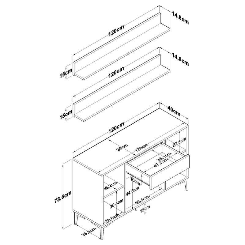 Monitoimikaappi Wallxpert Isla Shelf (120 x 78,6 x 40 cm) valkoinen pähkinä - Valkoinen ja pähkinä - Talo & remontointi - Keittiö & kylpyhuone - Keittiö & kodinhoitohuone - Keittiön sisustus - Keittiökaappi