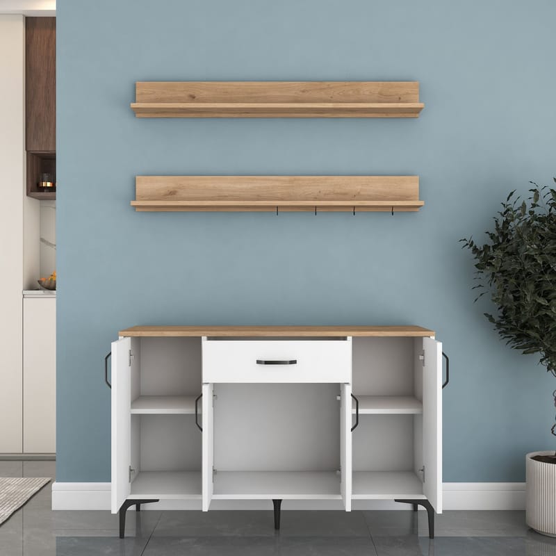 Monitoimikaappi Wallxpert Isla Shelf (120 x 78,6 x 40 cm) valkoinen pähkinä - Valkoinen ja pähkinä - Talo & remontointi - Keittiö & kylpyhuone - Keittiö & kodinhoitohuone - Keittiön sisustus - Keittiökaappi