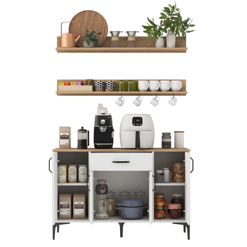 Monitoimikaappi Wallxpert Isla Shelf (120 x 78,6 x 40 cm) valkoinen pähkinä - Valkoinen ja pähkinä - Talo & remontointi - Keittiö & kylpyhuone - Keittiö & kodinhoitohuone - Keittiön sisustus - Keittiökaappi