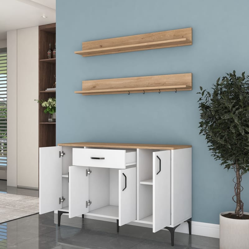Monitoimikaappi Wallxpert Isla Shelf (120 x 78,6 x 40 cm) valkoinen pähkinä - Valkoinen ja pähkinä - Talo & remontointi - Keittiö & kylpyhuone - Keittiö & kodinhoitohuone - Keittiön sisustus - Keittiökaappi