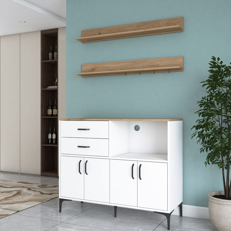 Monitoimikaappi Wallxpert Juna (120 x 98,8 x 40 cm) valkoinen pähkinä - Valkoinen ja pähkinä - Talo & remontointi - Keittiö & kylpyhuone - Keittiö & kodinhoitohuone - Keittiön sisustus - Keittiökaappi