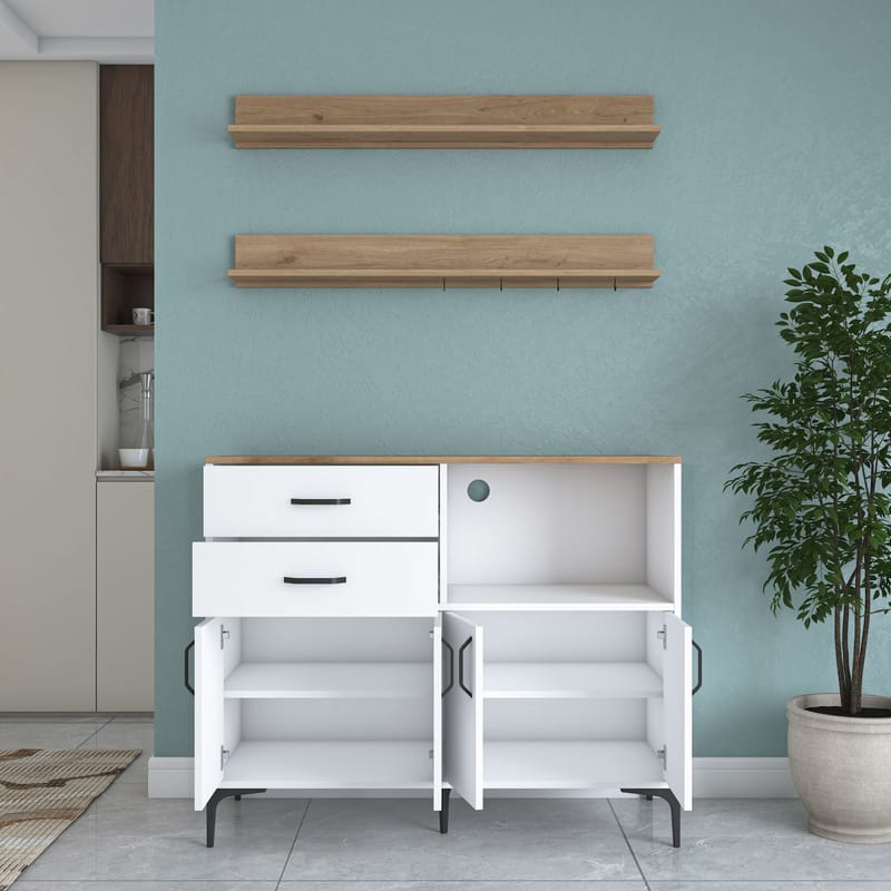 Monitoimikaappi Wallxpert Juna (120 x 98,8 x 40 cm) valkoinen pähkinä - Valkoinen ja pähkinä - Talo & remontointi - Keittiö & kylpyhuone - Keittiö & kodinhoitohuone - Keittiön sisustus - Keittiökaappi