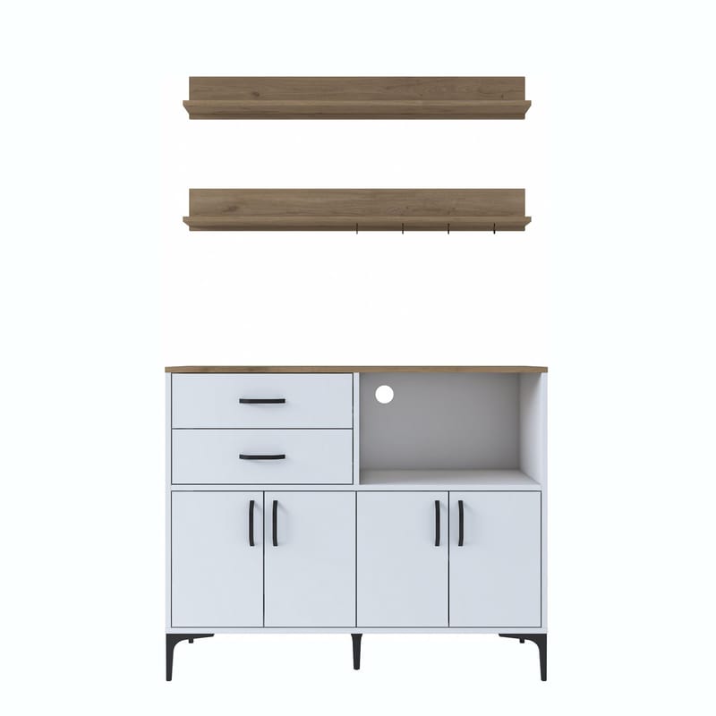 Monitoimikaappi Wallxpert Juna (120 x 98,8 x 40 cm) valkoinen pähkinä - Valkoinen ja pähkinä - Talo & remontointi - Keittiö & kylpyhuone - Keittiö & kodinhoitohuone - Keittiön sisustus - Keittiökaappi