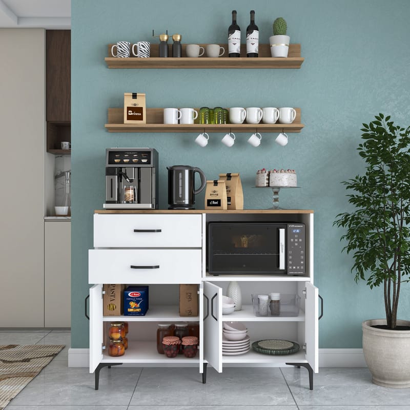 Monitoimikaappi Wallxpert Juna (120 x 98,8 x 40 cm) valkoinen pähkinä - Valkoinen ja pähkinä - Talo & remontointi - Keittiö & kylpyhuone - Keittiö & kodinhoitohuone - Keittiön sisustus - Keittiökaappi