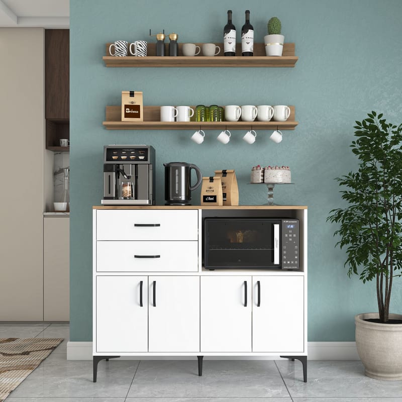 Monitoimikaappi Wallxpert Juna (120 x 98,8 x 40 cm) valkoinen pähkinä - Valkoinen ja pähkinä - Talo & remontointi - Keittiö & kylpyhuone - Keittiö & kodinhoitohuone - Keittiön sisustus - Keittiökaappi
