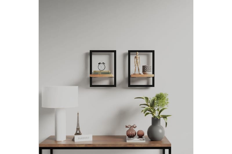 Seinähyllyt 2 kpl 25x25x35 cm täysi akasiapuu ja teräs - Ruskea - Talo & remontointi - Keittiö & kylpyhuone - Keittiö & kodinhoitohuone - Keittiön sisustus - Keittiöhylly