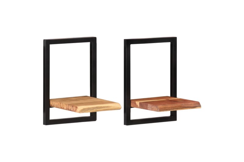 Seinähyllyt 2 kpl 25x25x35 cm täysi akasiapuu ja teräs - Ruskea - Talo & remontointi - Keittiö & kylpyhuone - Keittiö & kodinhoitohuone - Keittiön sisustus - Keittiöhylly