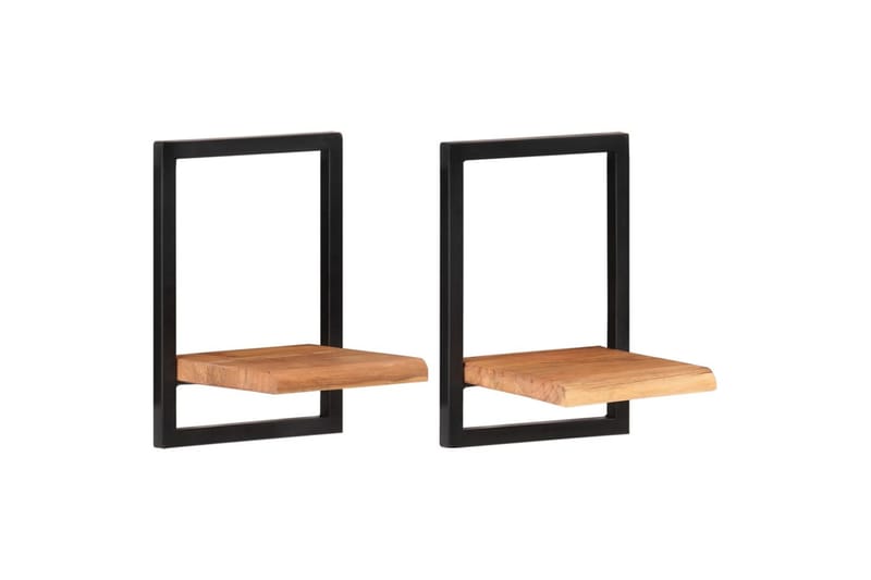 Seinähyllyt 2 kpl 25x25x35 cm täysi akasiapuu ja teräs - Ruskea - Talo & remontointi - Keittiö & kylpyhuone - Keittiö & kodinhoitohuone - Keittiön sisustus - Keittiöhylly