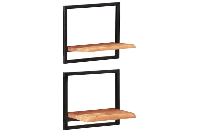 Seinähyllyt 2 kpl 40x24x35 cm täysi akasiapuu ja teräs - Ruskea - Talo & remontointi - Keittiö & kylpyhuone - Keittiö & kodinhoitohuone - Keittiön sisustus - Keittiöhylly
