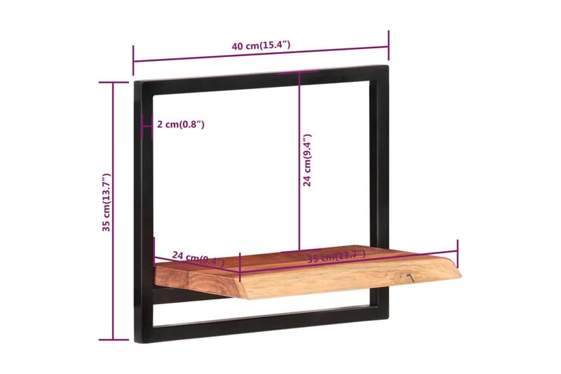 Seinähyllyt 2 kpl 40x24x35 cm täysi akasiapuu ja teräs - Ruskea - Talo & remontointi - Keittiö & kylpyhuone - Keittiö & kodinhoitohuone - Keittiön sisustus - Keittiöhylly