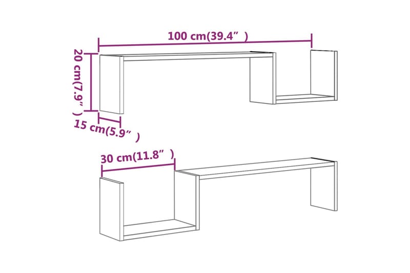 Seinähyllyt 2 kpl ruskea tammi 100x15x20 cm tekninen puu - Ruskea - Seinähylly - Keittiöhylly - Hylly