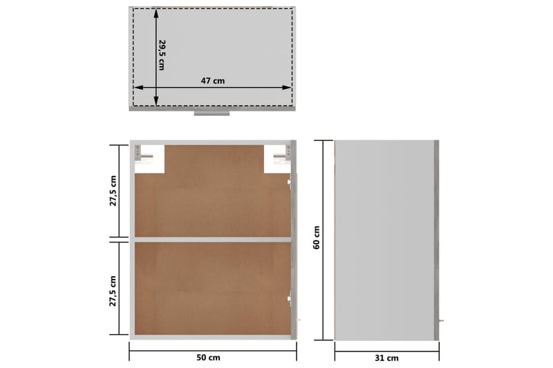 Seinäkaapit 2 kpl betoninharmaa 50x31x60 cm lastulevy - Harmaa - Keittiökaappi - Säilytyskaappi