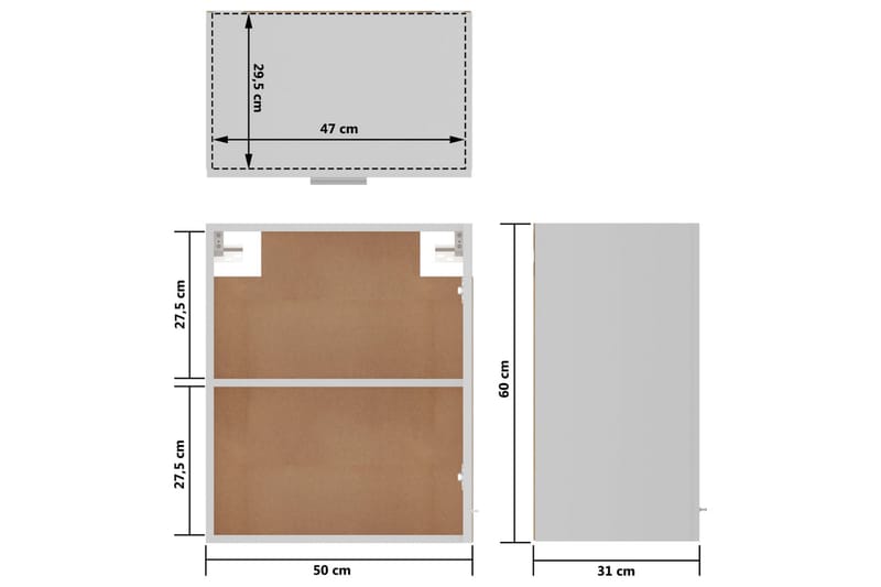 Seinäkaapit 2 kpl valkoinen 50x31x60 cm lastulevy - Valkoinen - Keittiökaappi - Säilytyskaappi