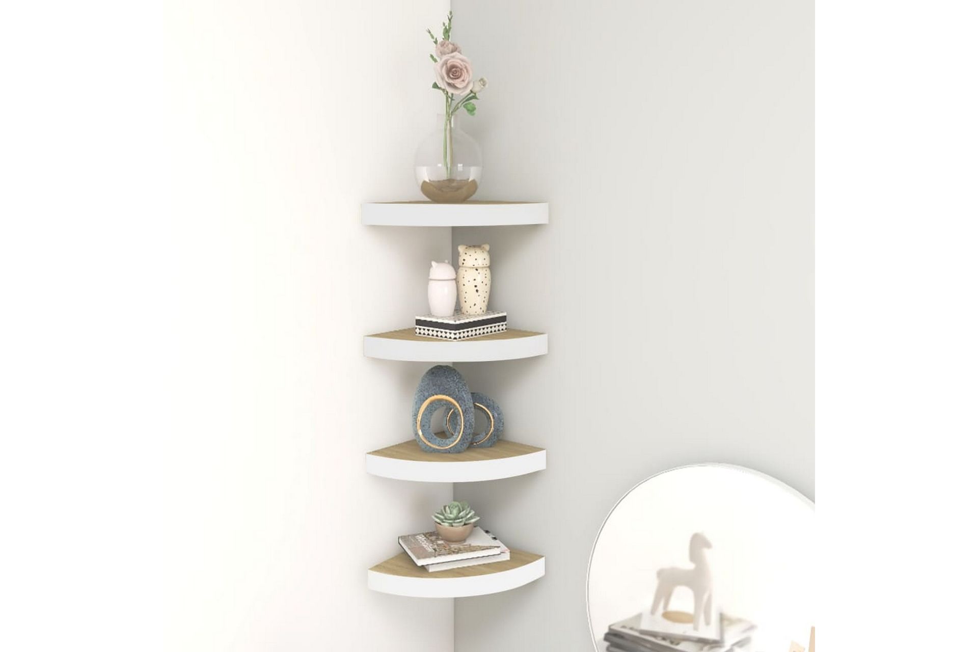 Seinäkulmahyllyt 4 kpl tammi ja valkoinen 35x35x3,8 cm MDF - Valkoinen - Talo & remontointi - Keittiö & kylpyhuone - Keittiö & kodinhoitohuone - Keittiön sisustus - Keittiöhylly