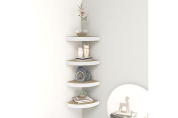 Seinäkulmahyllyt 4 kpl tammi ja valkoinen 35x35x3,8 cm MDF - Valkoinen - Talo & remontointi - Keittiö & kylpyhuone - Keittiö & kodinhoitohuone - Keittiön sisustus - Keittiöhylly