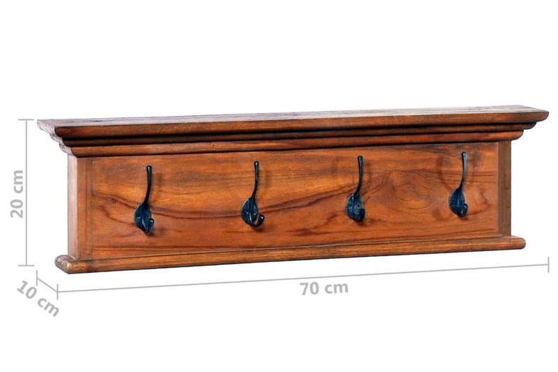 Seinälle kiinnitettävä naulakko 70x10x20 cm täysi tiikki - Ruskea - Talo & remontointi - Keittiö & kylpyhuone - Keittiö & kodinhoitohuone - Keittiön sisustus - Keittiöhylly