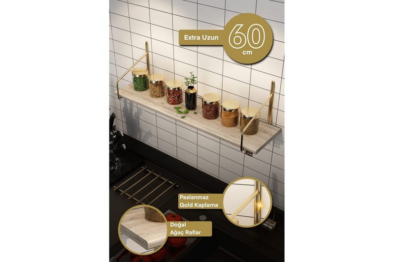 Sorab Seinähylly 60 cm - Ruskea/Kulta - Talo & remontointi - Keittiö & kylpyhuone - Keittiö & kodinhoitohuone - Keittiön sisustus - Keittiöhylly