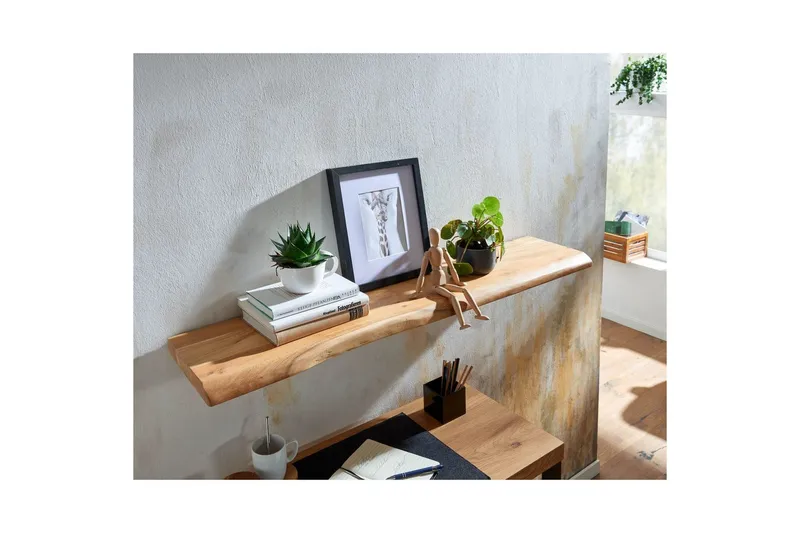 Tv-hylla Wohnling Vägghylla Wohnling träkant, massivt trä, flytande hylla, lantlig stil 120x26 cm - Talo & remontointi - Keittiö & kylpyhuone - Keittiö & kodinhoitohuone - Keittiön sisustus - Keittiöhylly