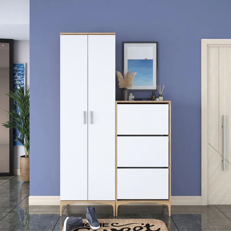 Eteiskaluste Wallxpert Dara EA148 (120 x 198,6 x 37,5 cm) pähkinä/valkoinen - Pähkinä ja valkoinen - Talo & remontointi - Keittiö & kylpyhuone - Keittiö & kodinhoitohuone - Kodinhoitohuoneen sisustus - Pyykkikaappi