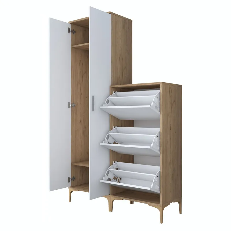 Eteiskaluste Wallxpert Dara EA148 (120 x 198,6 x 37,5 cm) pähkinä/valkoinen - Pähkinä ja valkoinen - Talo & remontointi - Keittiö & kylpyhuone - Keittiö & kodinhoitohuone - Kodinhoitohuoneen sisustus - Pyykkikaappi