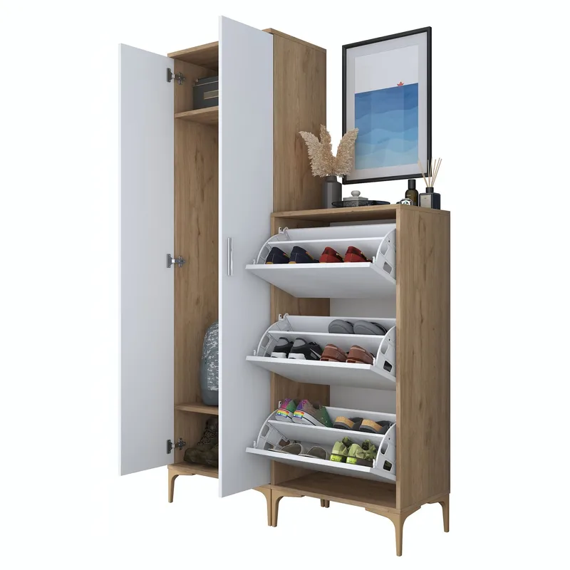 Eteiskaluste Wallxpert Dara EA148 (120 x 198,6 x 37,5 cm) pähkinä/valkoinen - Pähkinä ja valkoinen - Talo & remontointi - Keittiö & kylpyhuone - Keittiö & kodinhoitohuone - Kodinhoitohuoneen sisustus - Pyykkikaappi